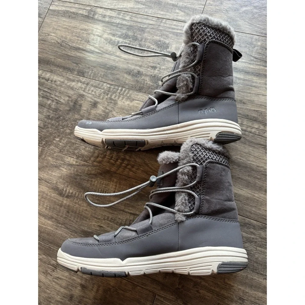 Ryka Aubonne Women's 7M Gray Bungee Snow Faux Fur Lined Ankle Walking Boots
